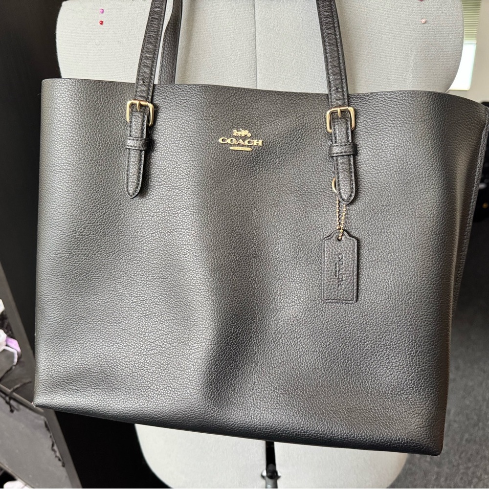 Coach Black Leather Tote with Silver Hardware